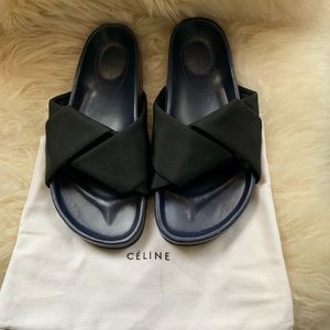 Céline Black and Blue Twist Slide Sandals